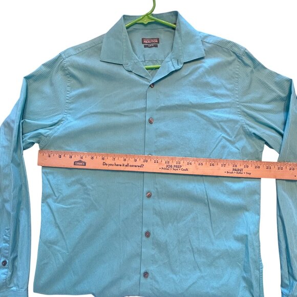 Kenneth Cole Reaction Slim Fit Mens Turquoise Striped Shirt Size 15.5 34-35 - Picture 5 of 12